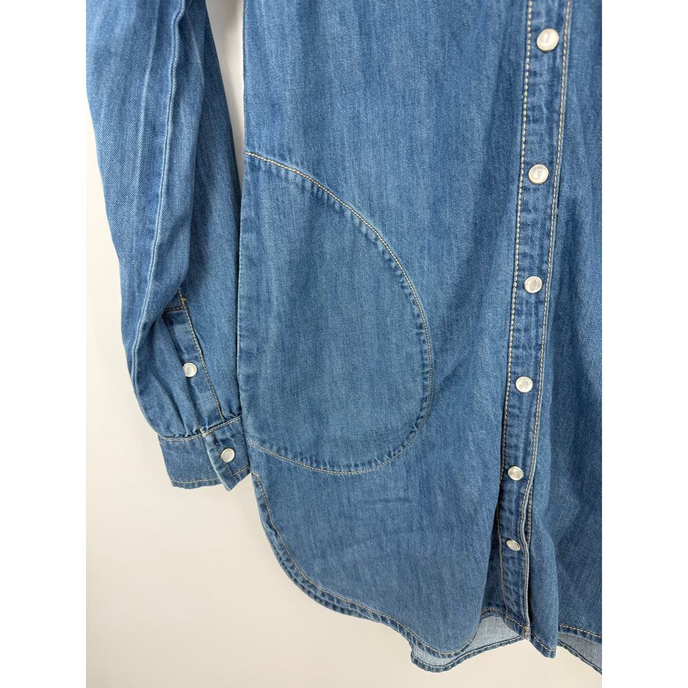Pilcro Anthropologie Ruffled Denim Mini Shirt Dress Western Prairie Cottage XS - Picture 8 of 13